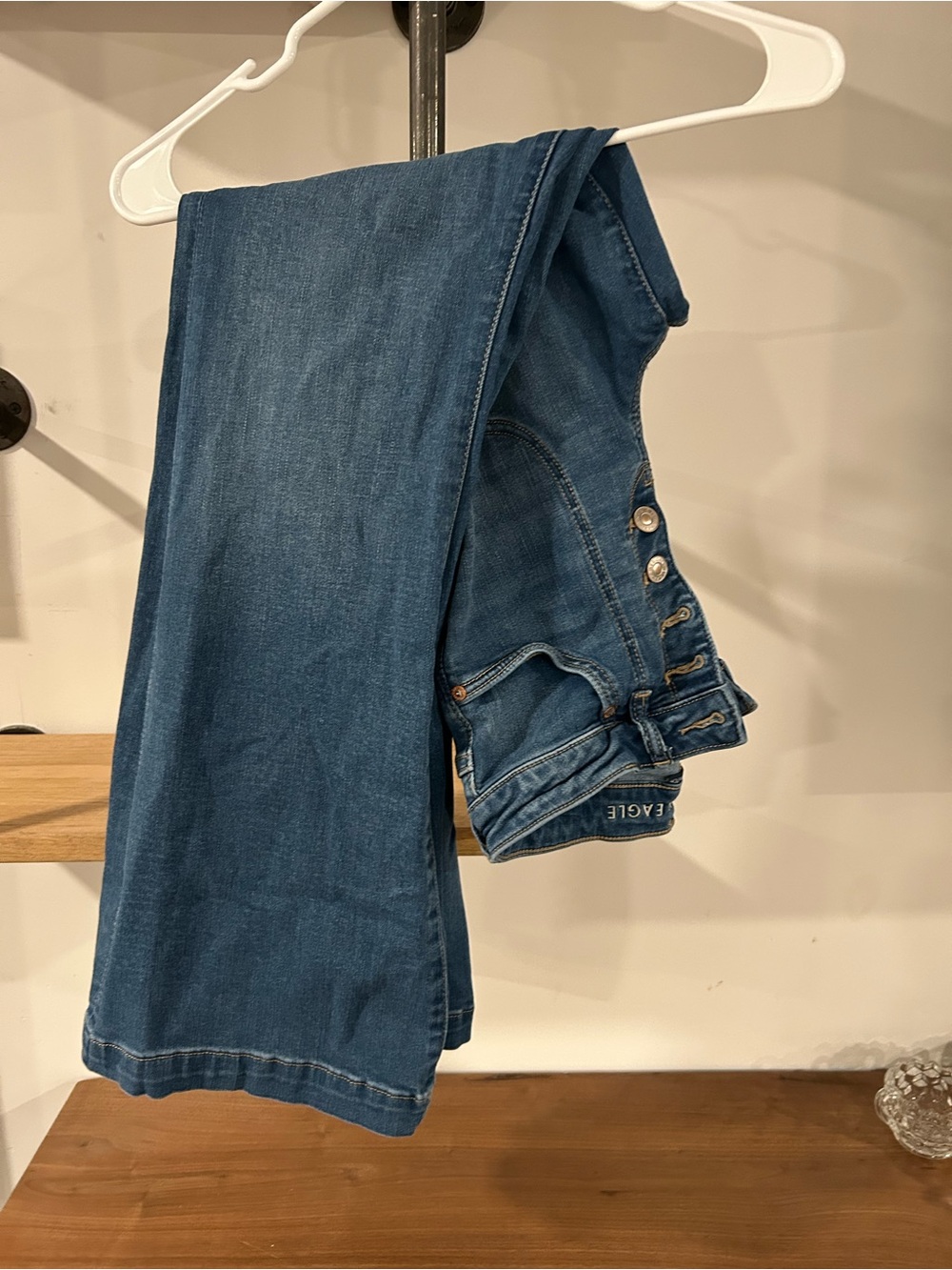 American Eagle Outfitters Super High Rise Flare Jeans with Button Detail